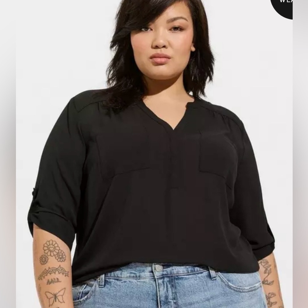 Torrid Harper Black Georgette Blouse 3/4 Sleeve Plus Size 2 (18–20)